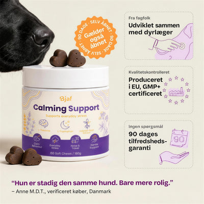 Bjaf Calming Support: udviklet sammen med dyrlæger, produceret i EU, 90 dages tilfredshedsgaranti