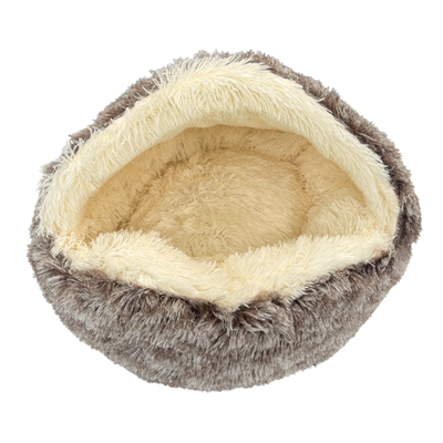 Donutseng hundehule med plys, meleret brun - Totteland.dk