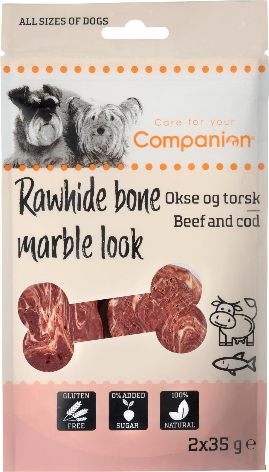 Companion - Meat wrapped rawhide bone - okse og torsk 2 x 50g