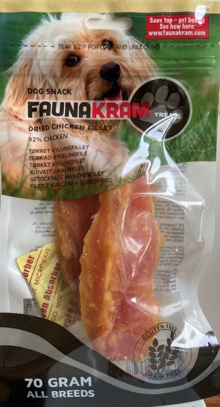 Faunakram 70 gram rigtig kød hunde snack med 92% kyllingefilet - Totteland.dk