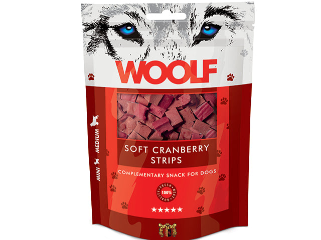 Woolf Cranberry strips 100g - Totteland.dk