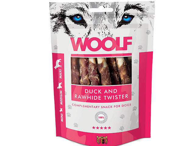 Woolf Duck And Rawhide Twister 100g - Totteland.dk