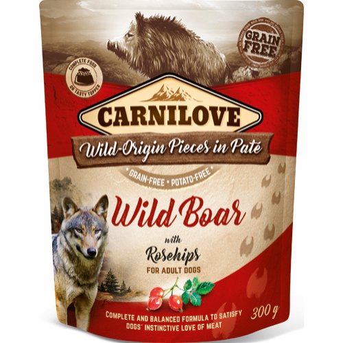 Carnilove Pouch Pate Wild Boar with Rosehips 300 g - Totteland.dk